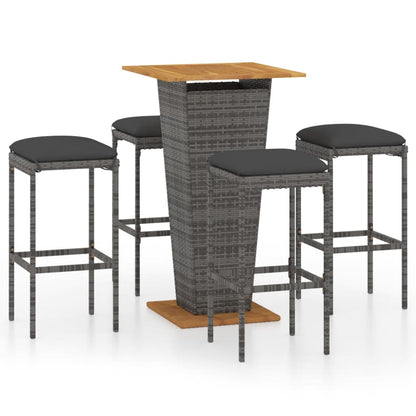 Garden Bar Set Grey PE rattan, powder-coated steel, solid acacia wood