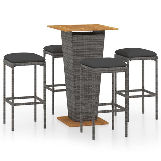 Garden Bar Set Grey PE rattan, powder-coated steel, solid acacia wood