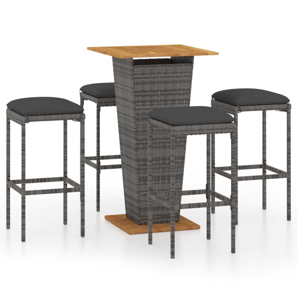 Garden Bar Set Grey PE rattan, powder-coated steel, solid acacia wood
