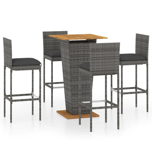 Garden Bar Set Grey Poly Rattan Small Footrest Garden Bar Set