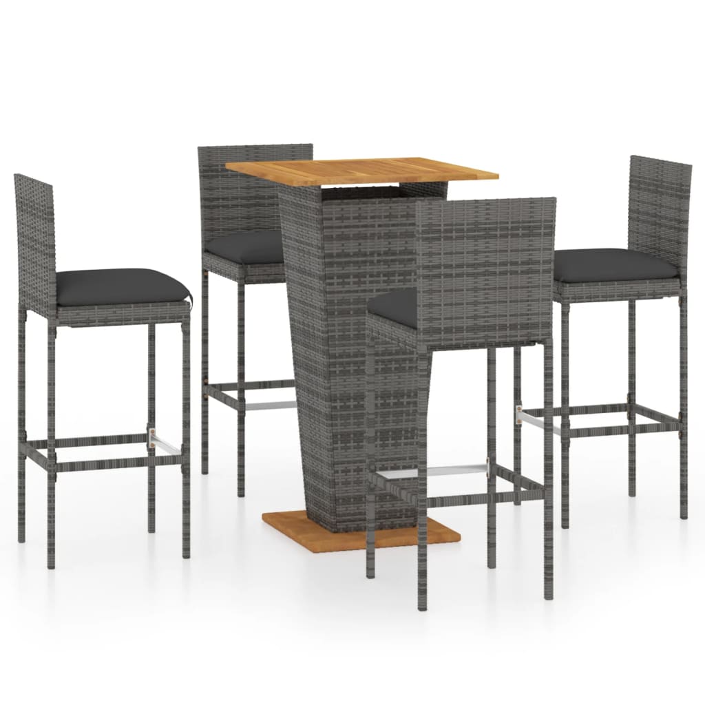 Garden Bar Set Grey Poly Rattan Small Footrest Garden Bar Set