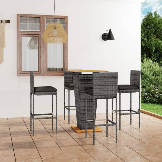 Garden Bar Set Grey Poly Rattan Small Footrest Garden Bar Set