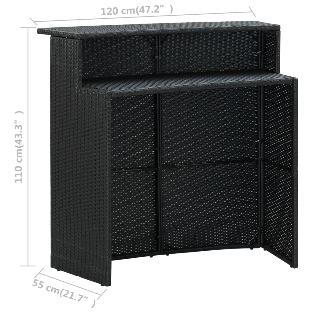 Garden Bar Set Black PE rattan Medium Removable Covers