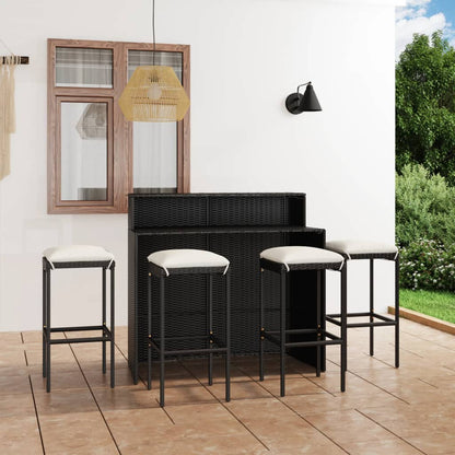 Garden Bar Set Black PE rattan Medium Removable Covers
