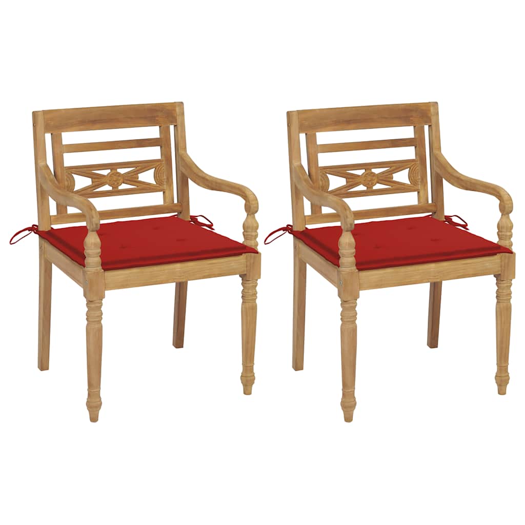 Garden Chair Set of 2 Red cushions, Teak wood