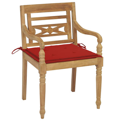 Garden Chair Set of 2 Red cushions, Teak wood