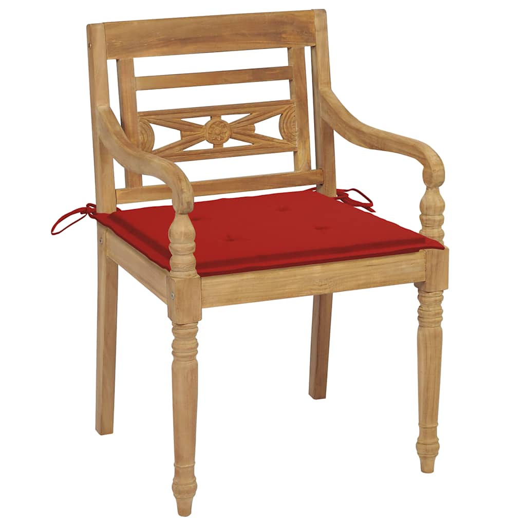Garden Chair Set of 2 Red cushions, Teak wood