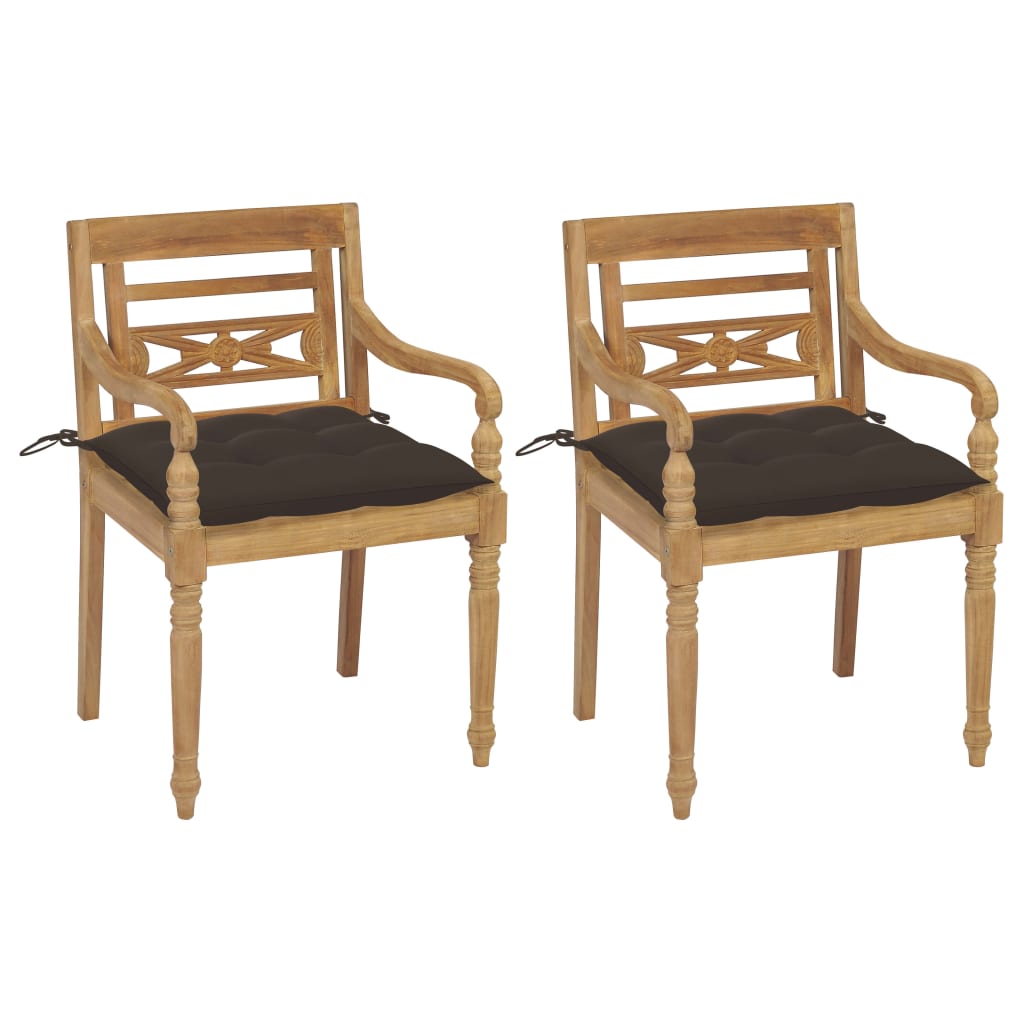 Batavia Chairs 2 pcs with Taupe Cushions Solid Teak Wood