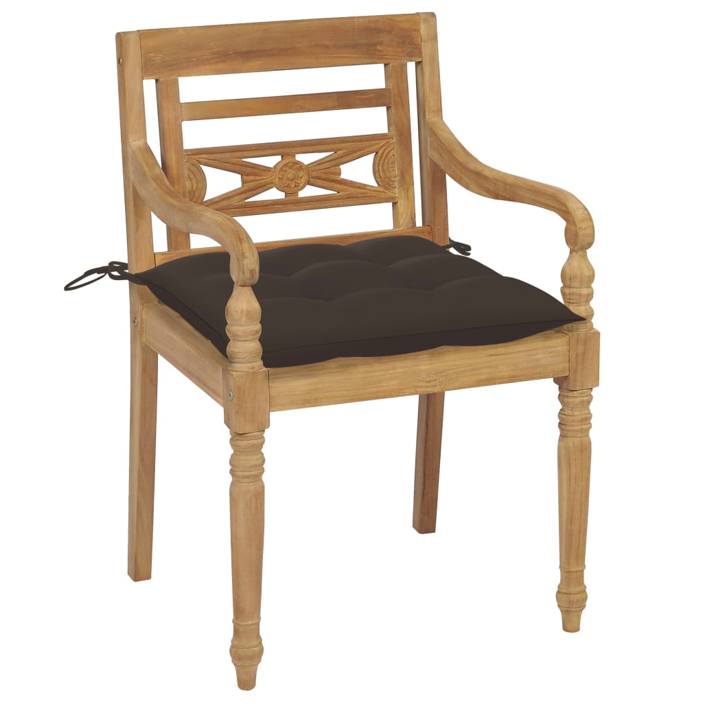 Batavia Chairs 2 pcs with Taupe Cushions Solid Teak Wood
