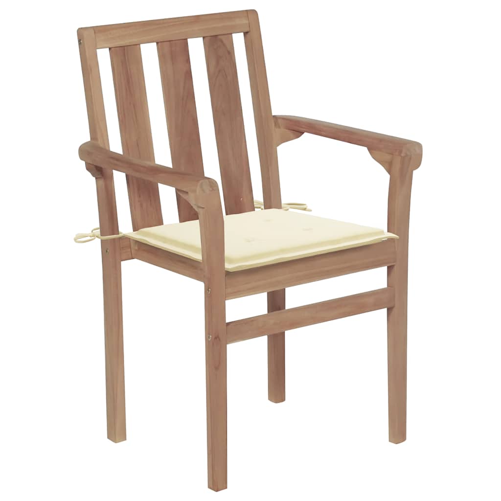 Garden Chair Set of 2 Warm wood with cream cushions
