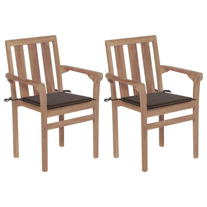 Patio Chair Set of 2 Teak with Taupe cushions