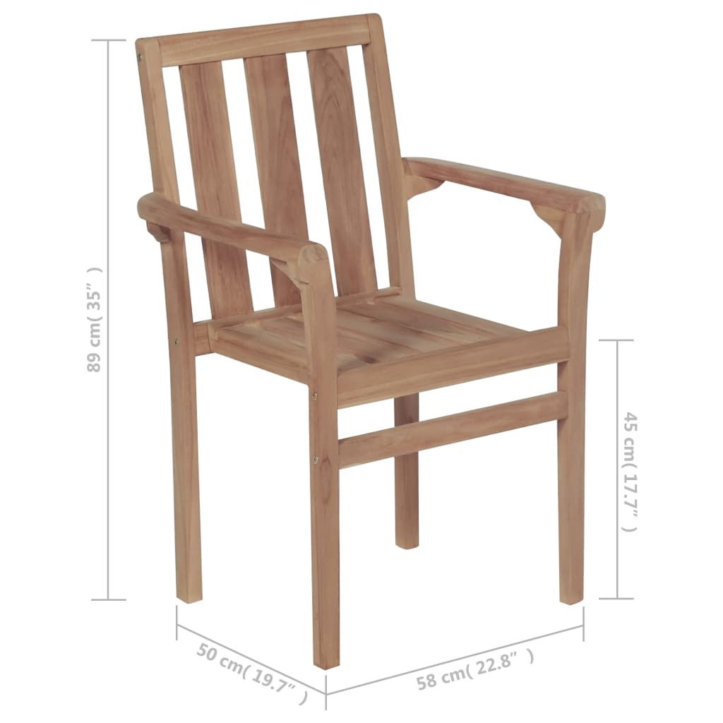 Patio Chair Set of 2 Teak Solid Teak wood Standard Stackable