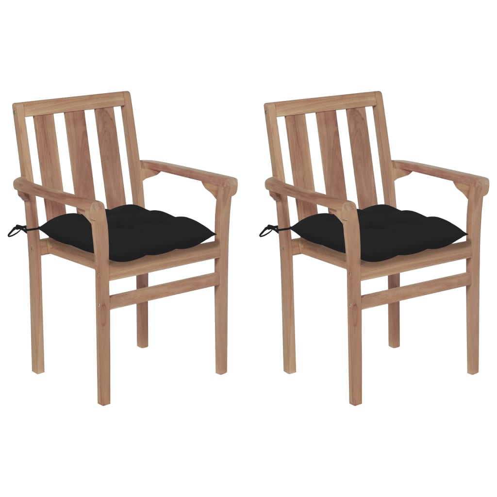 Patio Chair Set of 2 Teak wood, black cushions