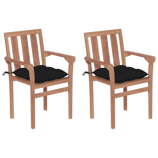 Patio Chair Set of 2 Teak wood, black cushions
