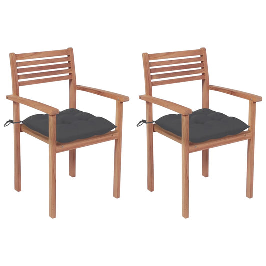 Garden Chair Set of 2 Teak, Anthracite Teak wood, Polyester