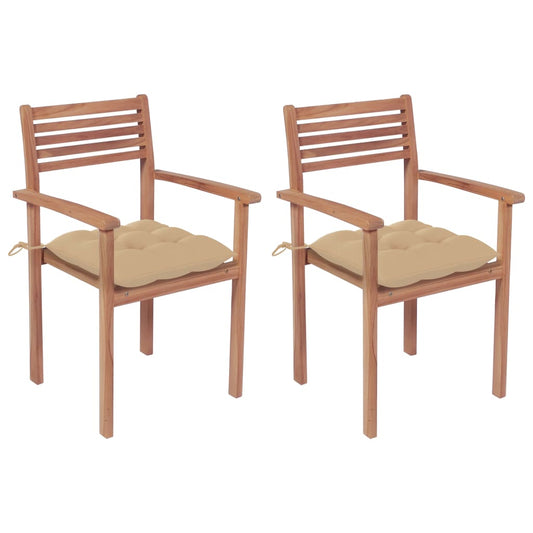 Patio Chair Set of 2 Beige Fine sanded teak hardwood Standard
