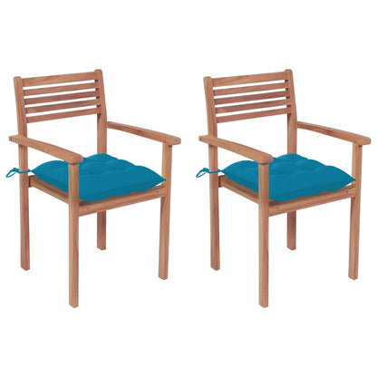 Patio Chair Set of 2 Light Blue, Natural Teak