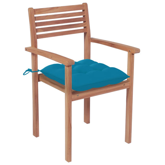 Patio Chair Set of 2 Light Blue, Natural Teak