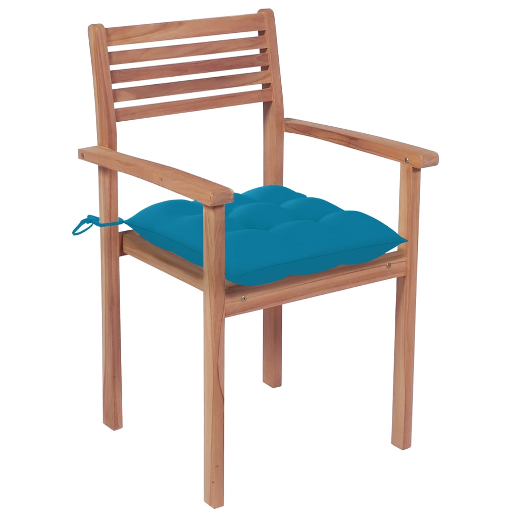 Patio Chair Set of 2 Light Blue, Natural Teak