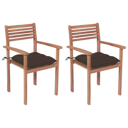 Patio Chair Set of 2 Teak, Taupe Teak wood Medium Stackable