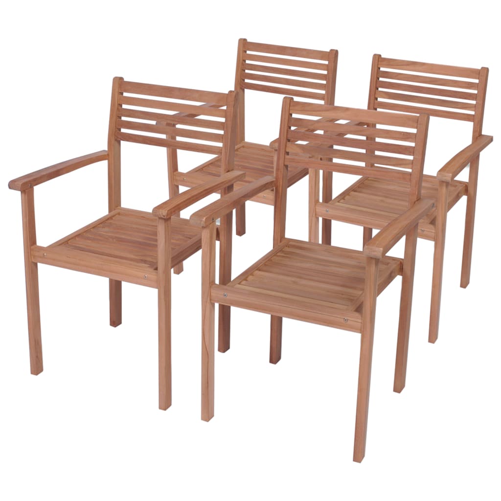 Garden Chair Set of 4 Teak Stackable Garden Chairs