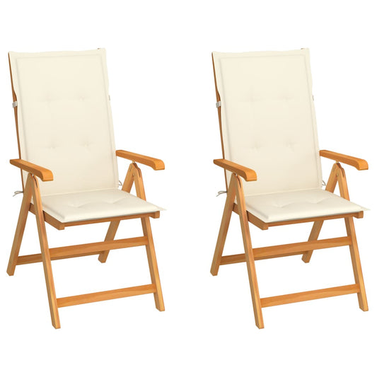 Garden Chair Set of 2 Natural wood with cream cushions