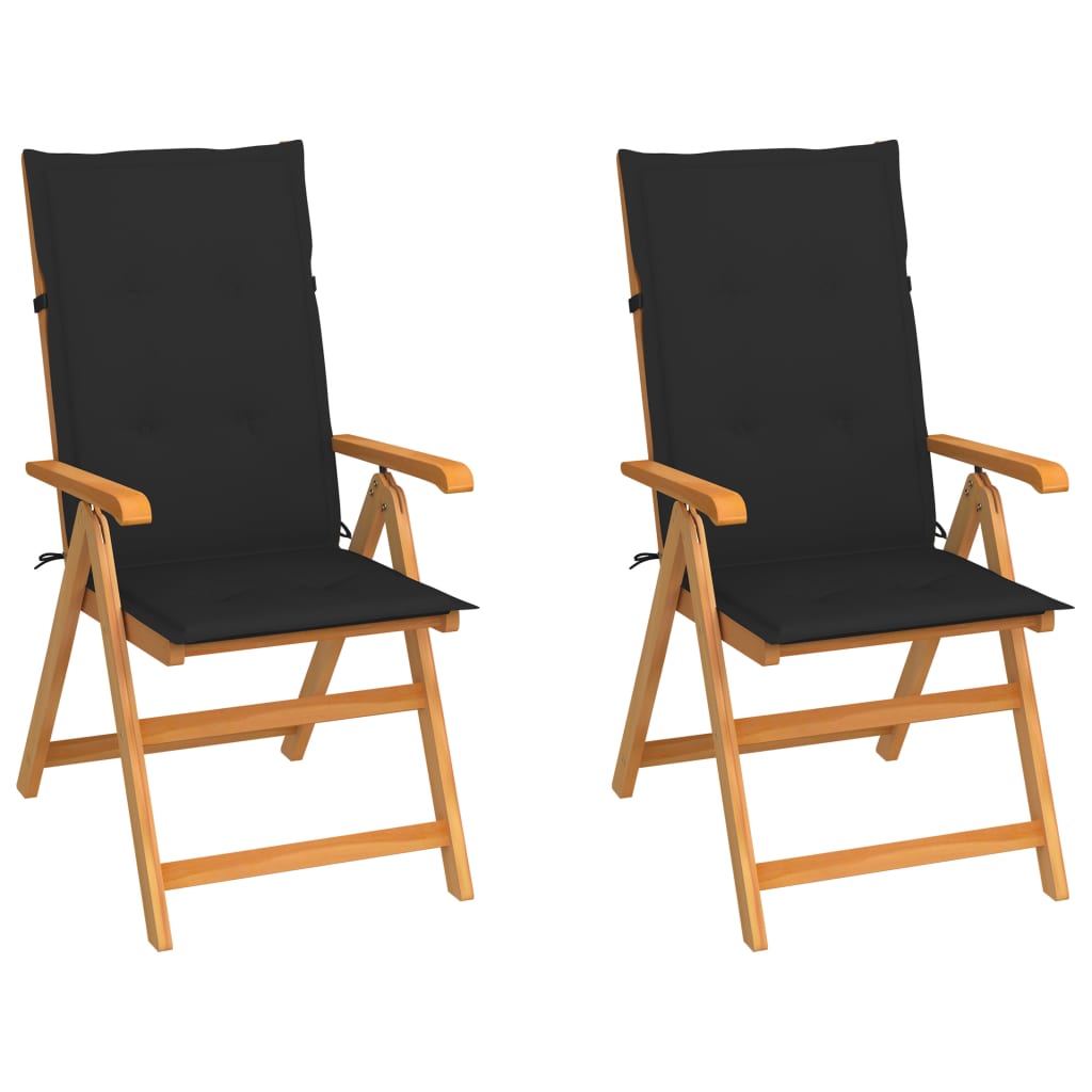 Garden Chair Set of 2 Teak brown, Black cushions