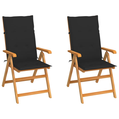 Garden Chair Set of 2 Teak brown, Black cushions