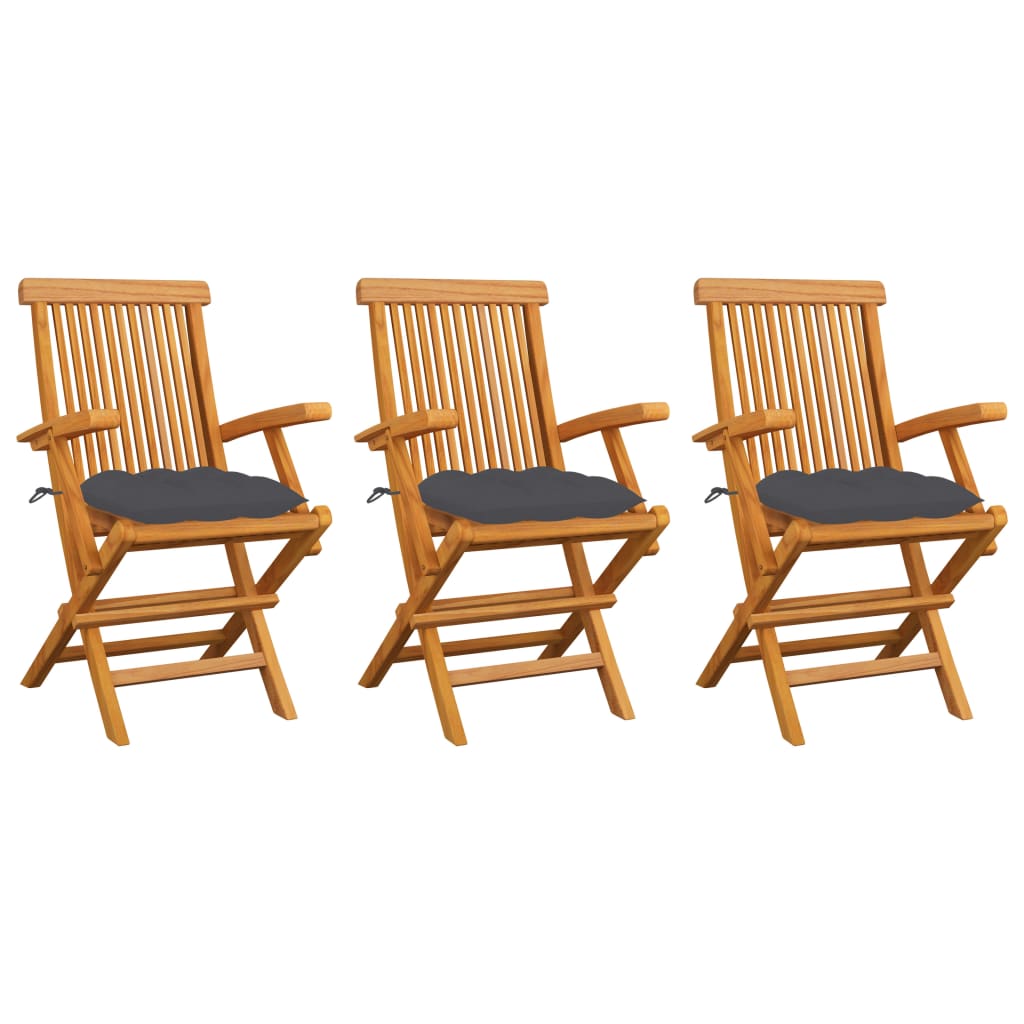 Garden Chair Set of 3 Charcoal cushions, teak wood frame