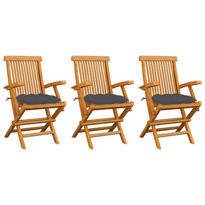 Garden Chair Set of 3 Charcoal cushions, teak wood frame