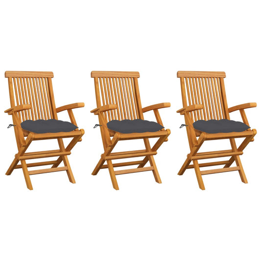 Garden Chair Set of 3 Charcoal cushions, teak wood frame