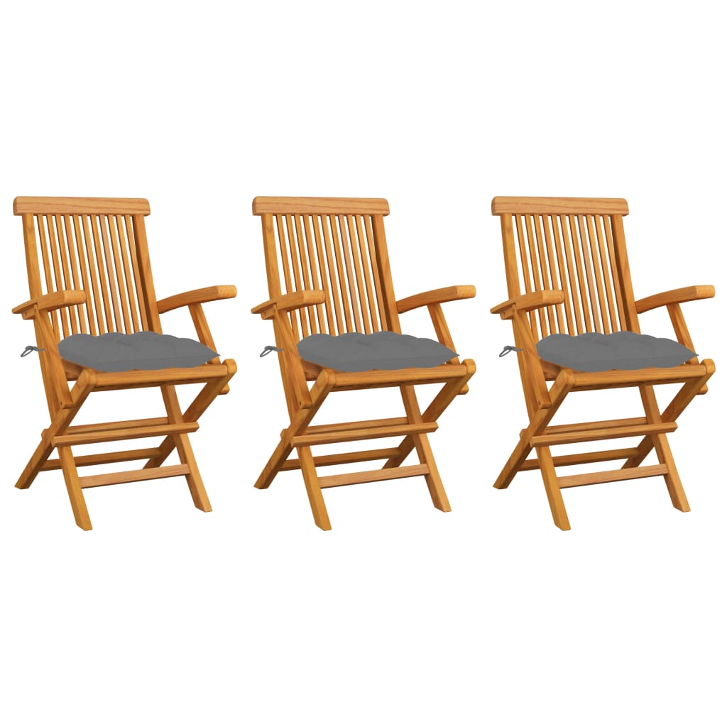 Garden Chair Set of 3 Teak, Grey Solid Teak wood, Polyester