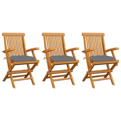 Garden Chair Set of 3 Teak, Grey Solid Teak wood, Polyester