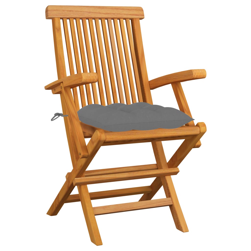 Garden Chair Set of 3 Teak, Grey Solid Teak wood, Polyester