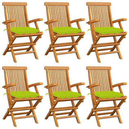 Patio Chair Set of 6 Bright green cushions, teak