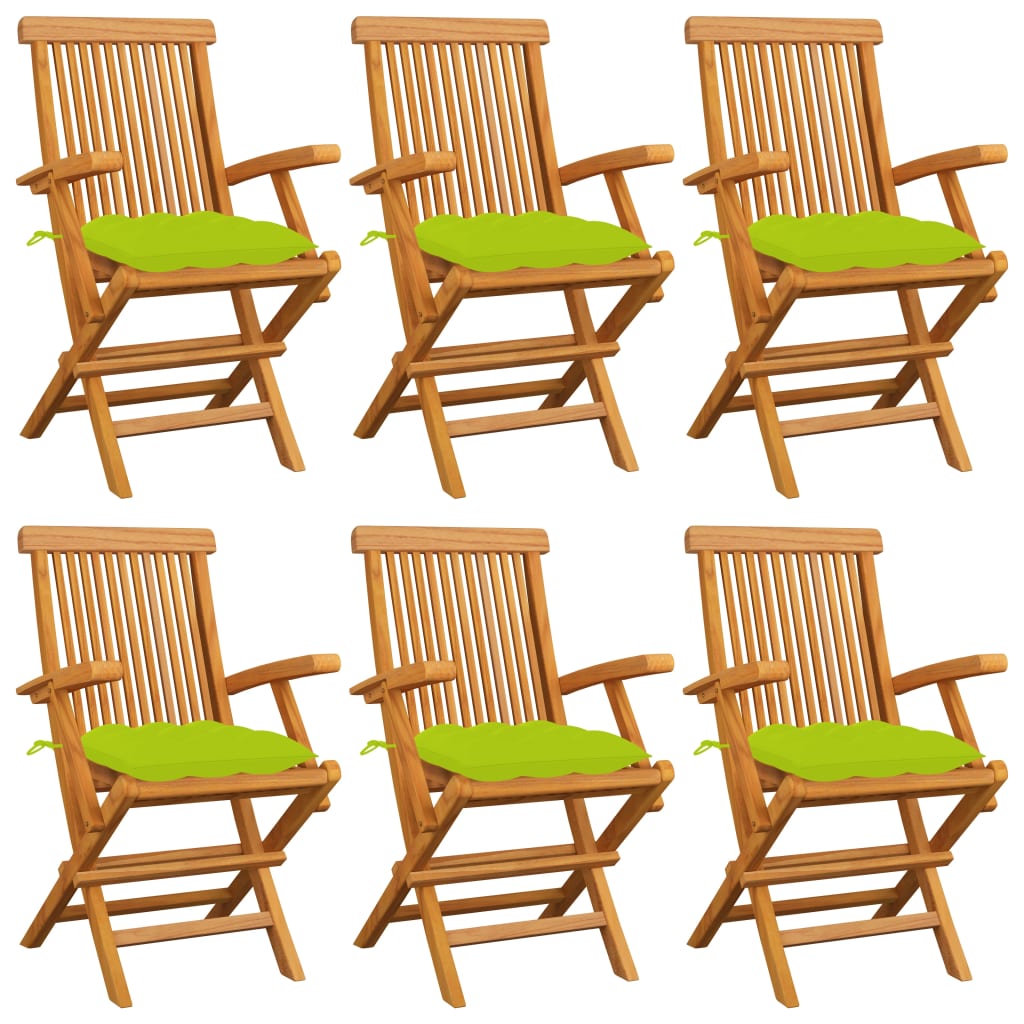 Patio Chair Set of 6 Bright green cushions, teak