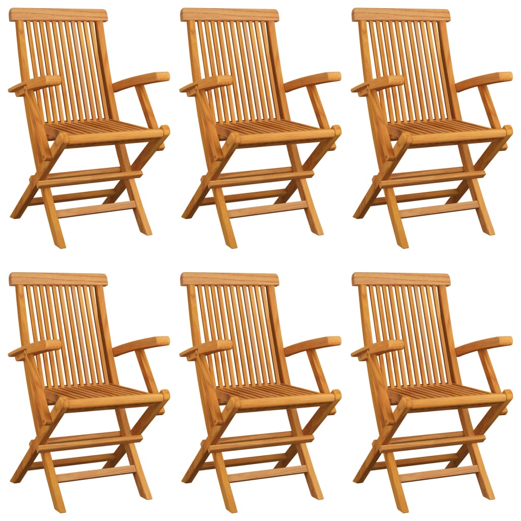 Patio Chair Set of 6 Bright green cushions, teak