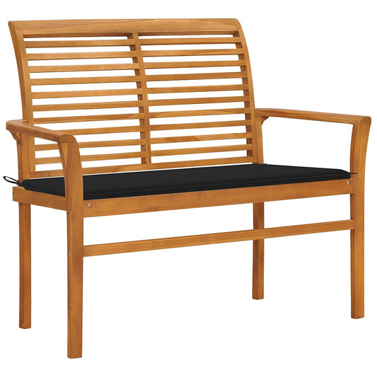 Garden Bench Natural wood, Black cushion Teak wood, Polyester