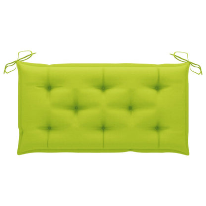 Patio Bench Natural wood, bright green cushion Smooth teak hardwood
