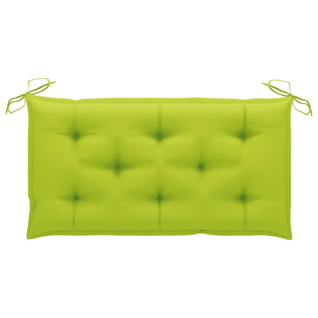 Patio Bench Natural wood, bright green cushion Smooth teak hardwood
