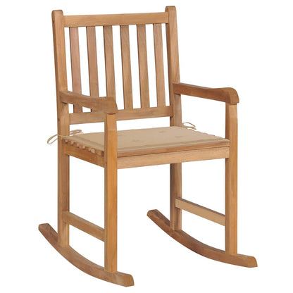 Rocking Chair Beige Solid Teak Wood Standard Rocking Chair
