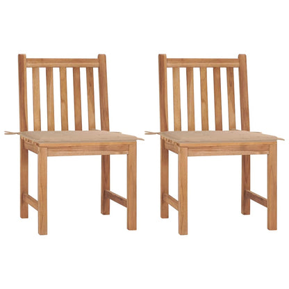 Garden Chair Set of 2 Beige Fine sanded teak and polyester Medium