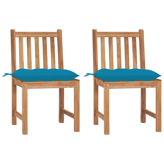 Patio Chair Set of 2 Light blue cushion, Teak wood frame