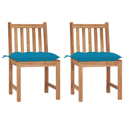Patio Chair Set of 2 Light blue cushion, Teak wood frame