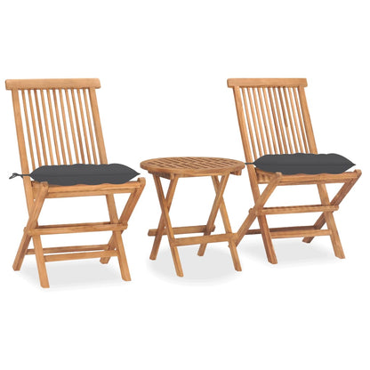Outdoor Dining Set Teak 3 Piece Set Foldable Round Traditional
