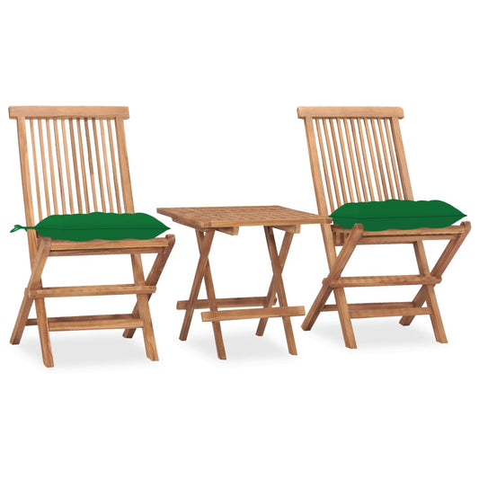 Patio Dining Set Set of 2 Natural wood, Green (cushion)