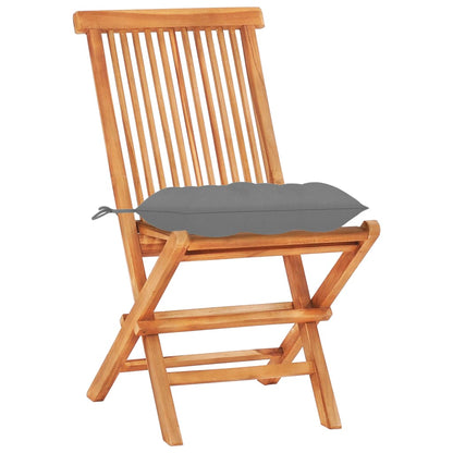 Bistro Set Natural Brown, Grey Cushions Teak Wood, Polyester Cushion