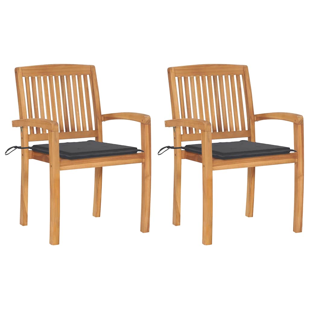 Garden Chair Set of 2 Teak Wood, Anthracite
