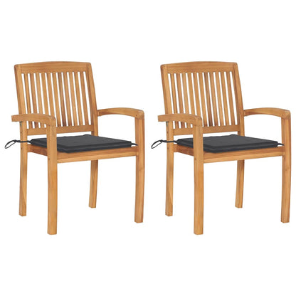 Garden Chair Set of 2 Teak Wood, Anthracite