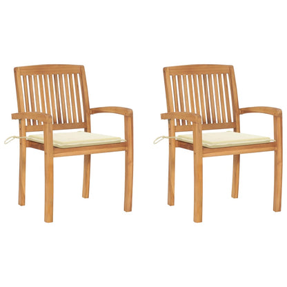 Patio Chairs 2 pcs with Cream Cushions Solid Teak Wood